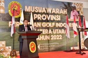 Gubernur Sumut Edy Rahmayadi menghadiri sekaligus membuka Musyawarah Provinsi Persatuan Golf Indonesia (PGI) Sumut Tahun 2022 di Bross Lounge Lanud Driving Range Polonia Medan