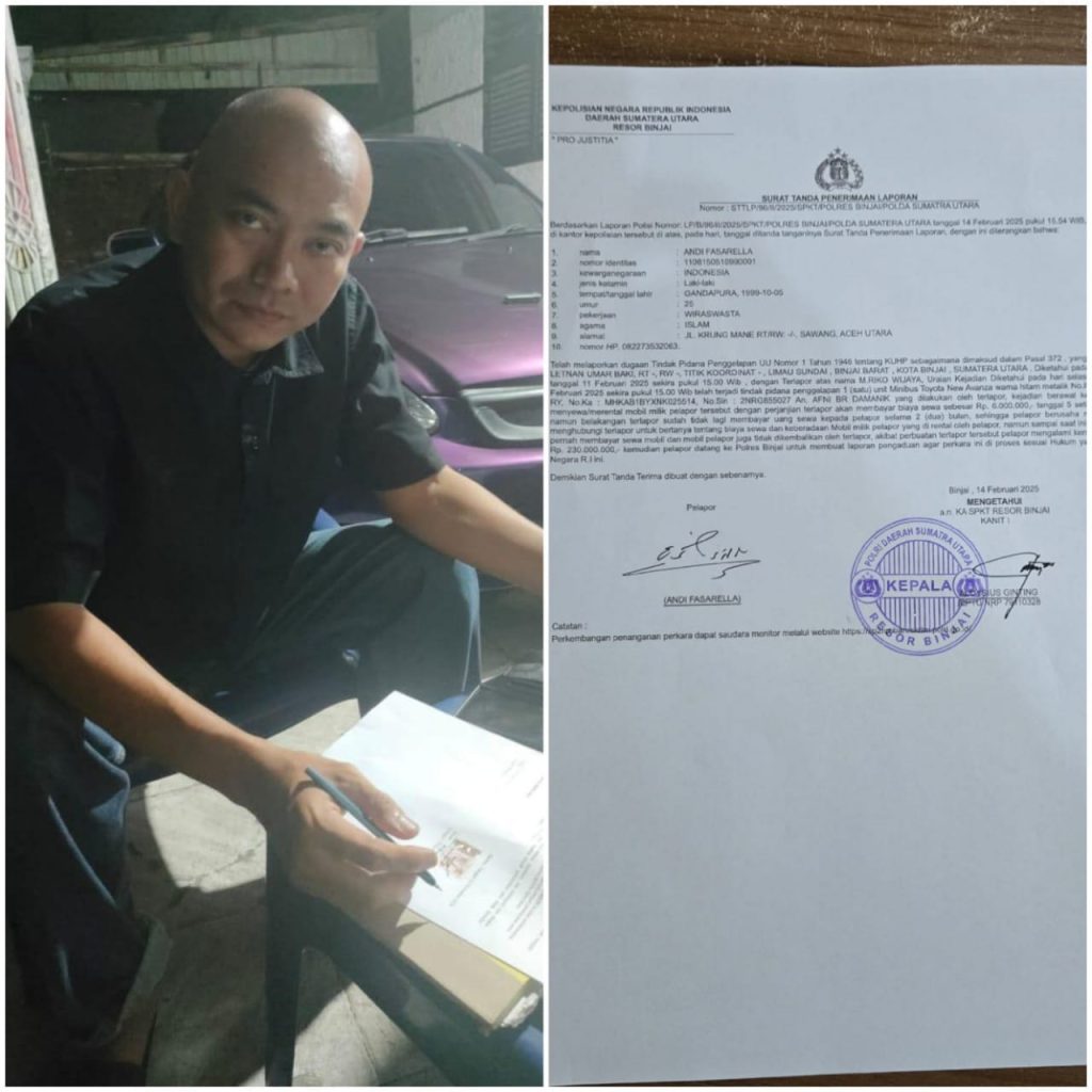 Andi Laporkan Riko Wijaya gelapkan mobil ke Polres Binjai