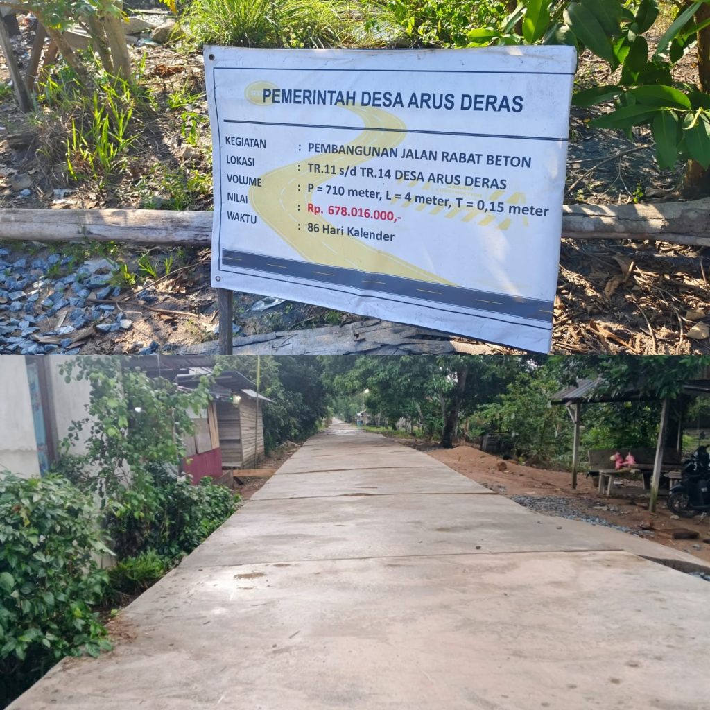 Jalan Poros TR 11-14 Desa Arus Deras Dibangun dari Dana Spontan Hasil Sawit